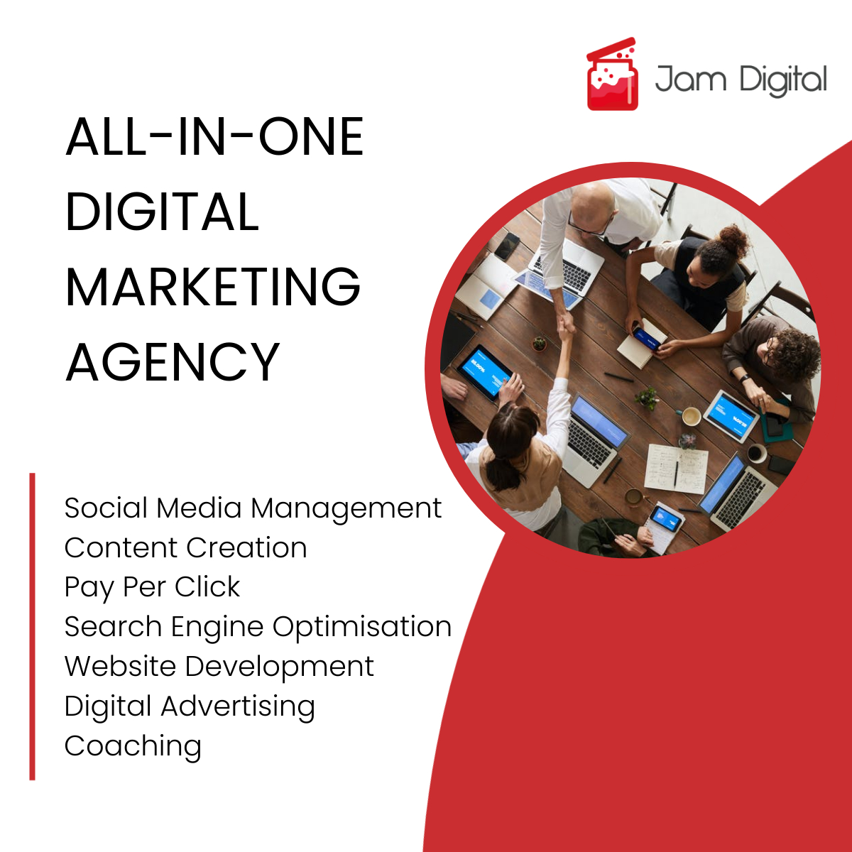 Here at Jam Digital, we are an all-in-one digital marketing agency meaning all of your digital marketing needs can be catered for under the same roof.

If you are interested in any of the services listed above, get in contact today: ow.ly/y7Kh50GqFRP