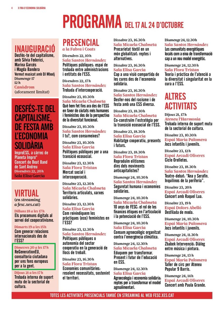 Esta semana presentamos en la #FESC2021 la web-herramienta que hemos creado para que la economía social y solidaria tenga más fácil acceder a los fondos europeos #NextGenerationEU.

🗓️ Miércoles 20/10, 17h
📍 en línea

Todo el programa de la <a href="/XES_cat/">Xarxa d'Economia Solidària de Catalunya</a>:
fesc.xes.cat