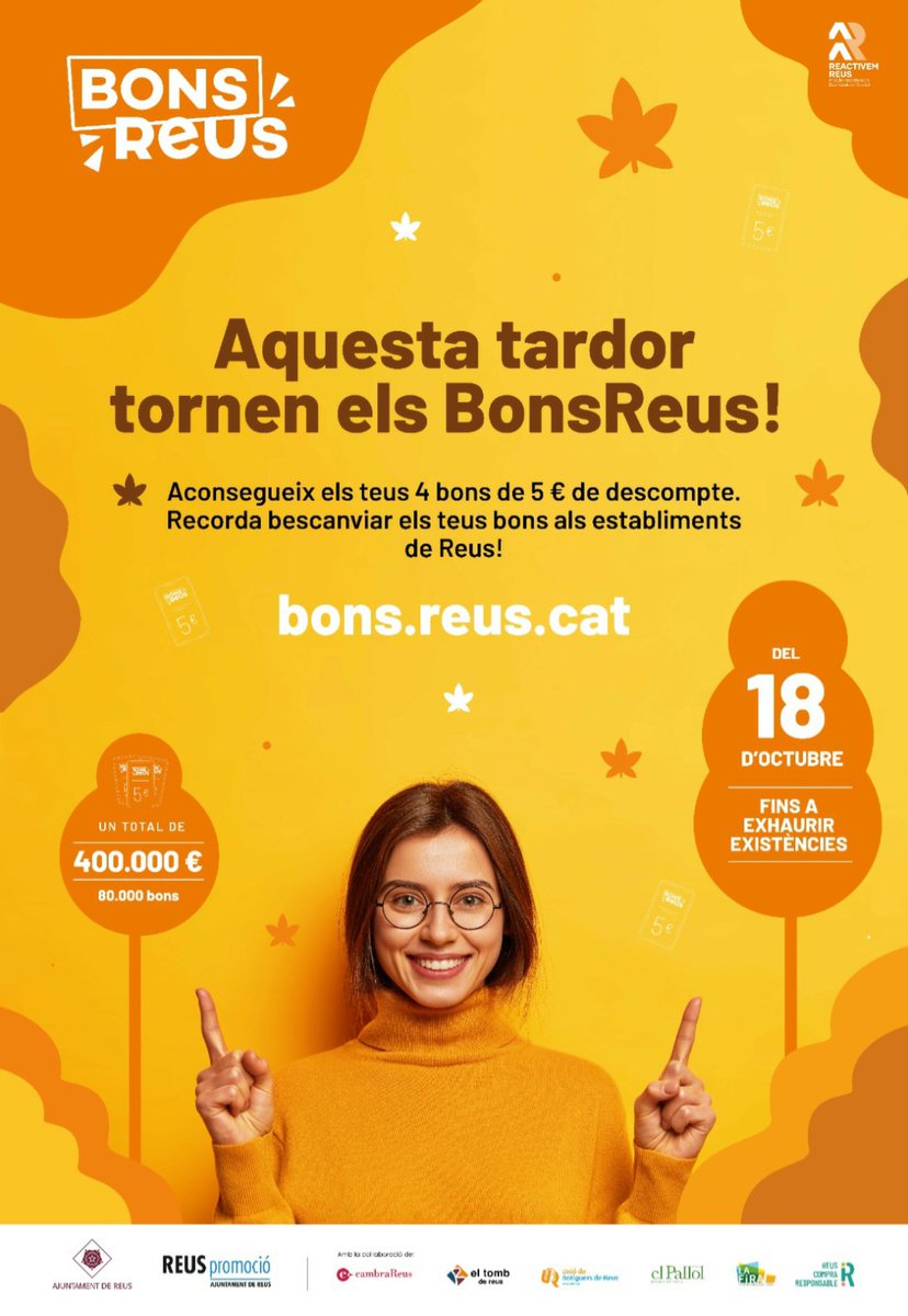 cambrareus's tweet photo. JA ES PODEN DESCARREGAR ELS #BONSREUS!🤞
👉La sisena campanya dels #BonsReus de @ReusPromocio amb 80.000 bons i una inversió de 400.000 euros.
❗En 6 campanyes els #BonsReus hauran projectat 1.210.000 euros sobre el comerç.
@reus_cat @ElTombdeReus @UBREUS https://t.co/hdkLLf5n4Z