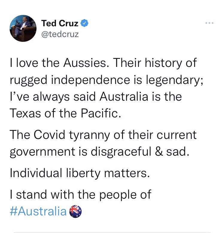 RonFilipkowski's tweet image. Ted Cruz’ dumb tweet about Australia, and the response from Michael Gunner, the Chief Minister for the Northern Territory.
