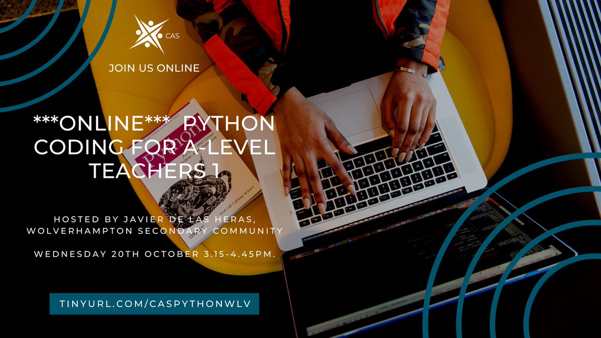 Tomorrow 3.15-4.45pm. Join <a href="/javierheras67/">Javier de las Heras</a> with special guest Graham Bridge as we focus on #Python #Coding for #ALevel teachers.

➡️transition successfully from GCSE to A-Level
➡️practical activities 
➡️+ much more.

<a href="/khalsa_academy/">The Khalsa Academy Wolverhampton</a> @BCComputingHub 

✅tinyurl.com/caspythonwlv