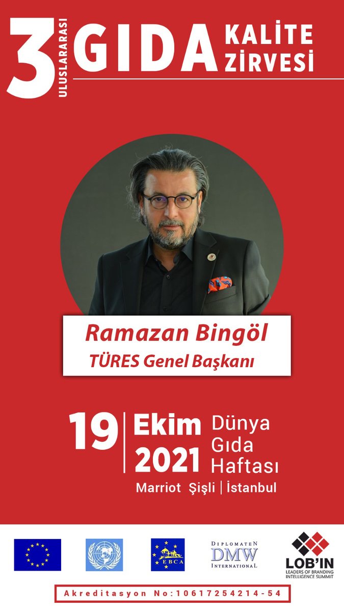 #TÜRES Genel Başkanı <a href="/RamazanBingol/">Ramazan Bingöl</a>, 3. Uluslararası Gıda Kalite Zirvesi'ne konuşmacı olarak katılacak. 

📆19 Ekim 2021 Salı
⏰15:00/16:00
📍Marriot Şişli / İstanbul