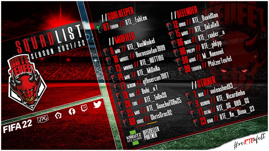 Confirmed squad list for the up coming season in the VPG EU L2 South! Looking forward to it! Let's go boys! 💪🏼👹🔥 <a href="/OfficialVPG/">Virtual Pro Gaming</a>

#verteufelt #forzaRTE #kreutzkfzklinik
