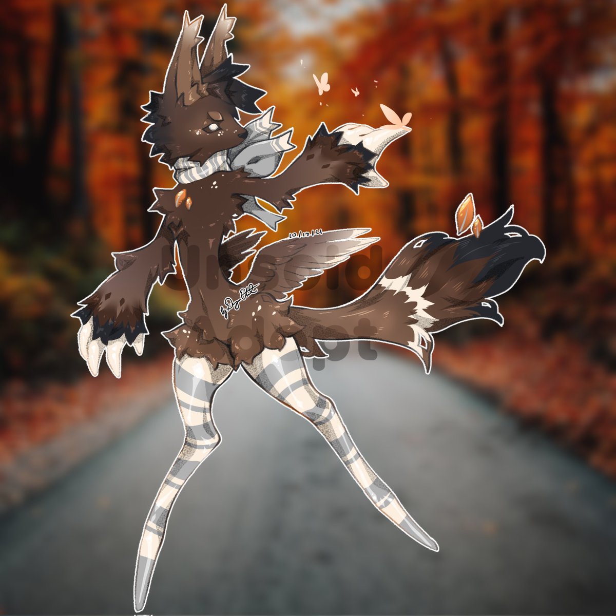 DragonEternal55's tweet photo. A lil foxy bab that sold yesterday! If you want first snags on my adopts hit up my da at Dragon-Eternal! Ill be making some eerie biblical angels soon! But am enjoying cozy autumn bbs <3 #closedspecies #specatrill #adoptables #themedesign #thevariants #glasslegs https://t.co/eafT8qpyYE