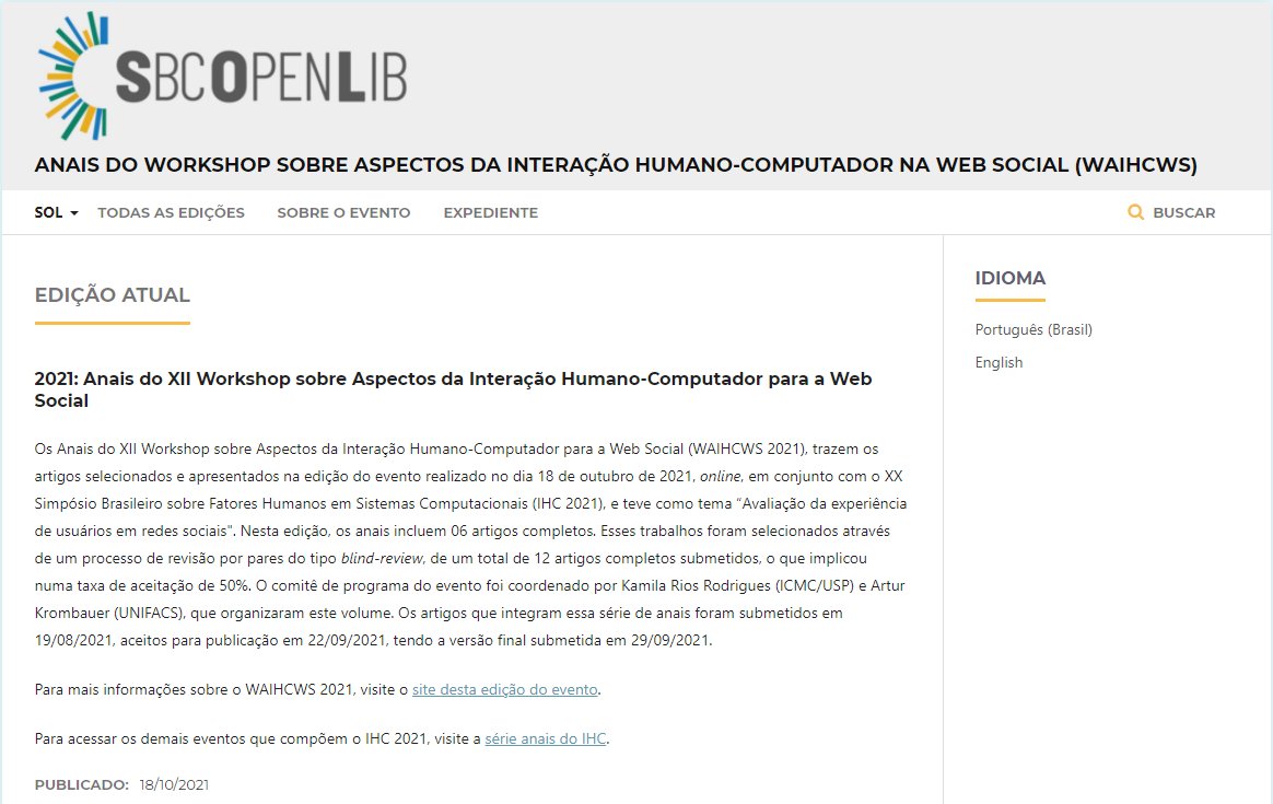 Notícia quentinha, saindo do forno. 
Anais do WAIHCWS 2021 já estão online no portal SOL da SBC. 
Corre lá para conferir os trabalhos 😊

sol.sbc.org.br/index.php/waih…