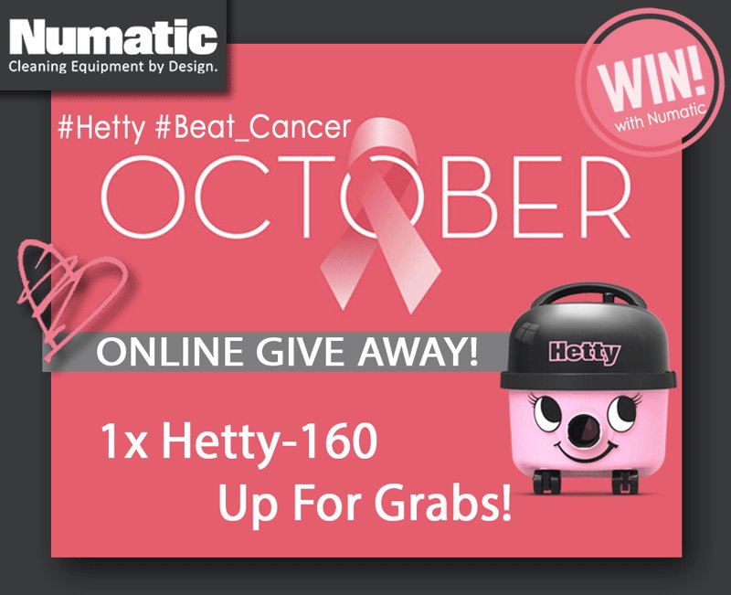 NumaticIntSA's tweet image. 1x Hetty-160 Up For Grabs!

How To Enter:
Simply “Like” &amp;amp; "Share" our post
#Hetty #Beat_Cancer 

Lucky Draw taking place 22 Oct’21.

T’s &amp;amp; C’s Apply