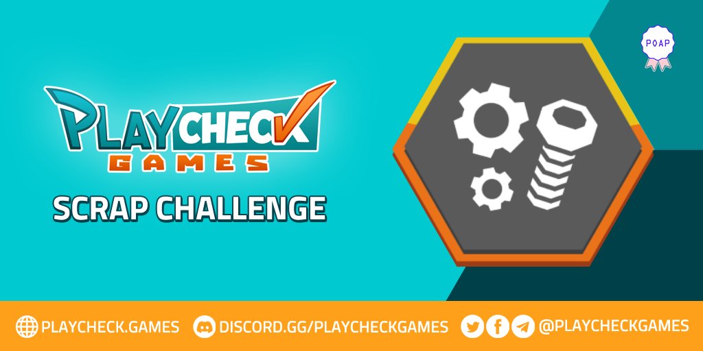 Are you ready to take on the SCRAP Challenge? ⚙️

Complete tasks and learn about our #playtoearn token in this GIVEAWAY!

🔸 Five (5) winners only
🔸 150 $SCRAP prize pool
🔸 Free #POAP available
🔸 Ends November 1st

Join now: playcheck.games/challenge