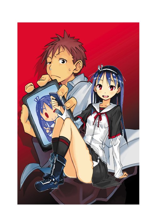 月曜といえばi・ショウジョリメンバーのコーナーなんですが、今日は諸事情により…正直に言いますと眠たい…ので
大昔の画像を発掘したのでのっけます!
iショウジョのプロトタイプ、「ケータイショウジョ」のジャンプネクスト広告用のカラー絵に掲載コンペ用のカット、あとは生原稿の下書き画像っす! 