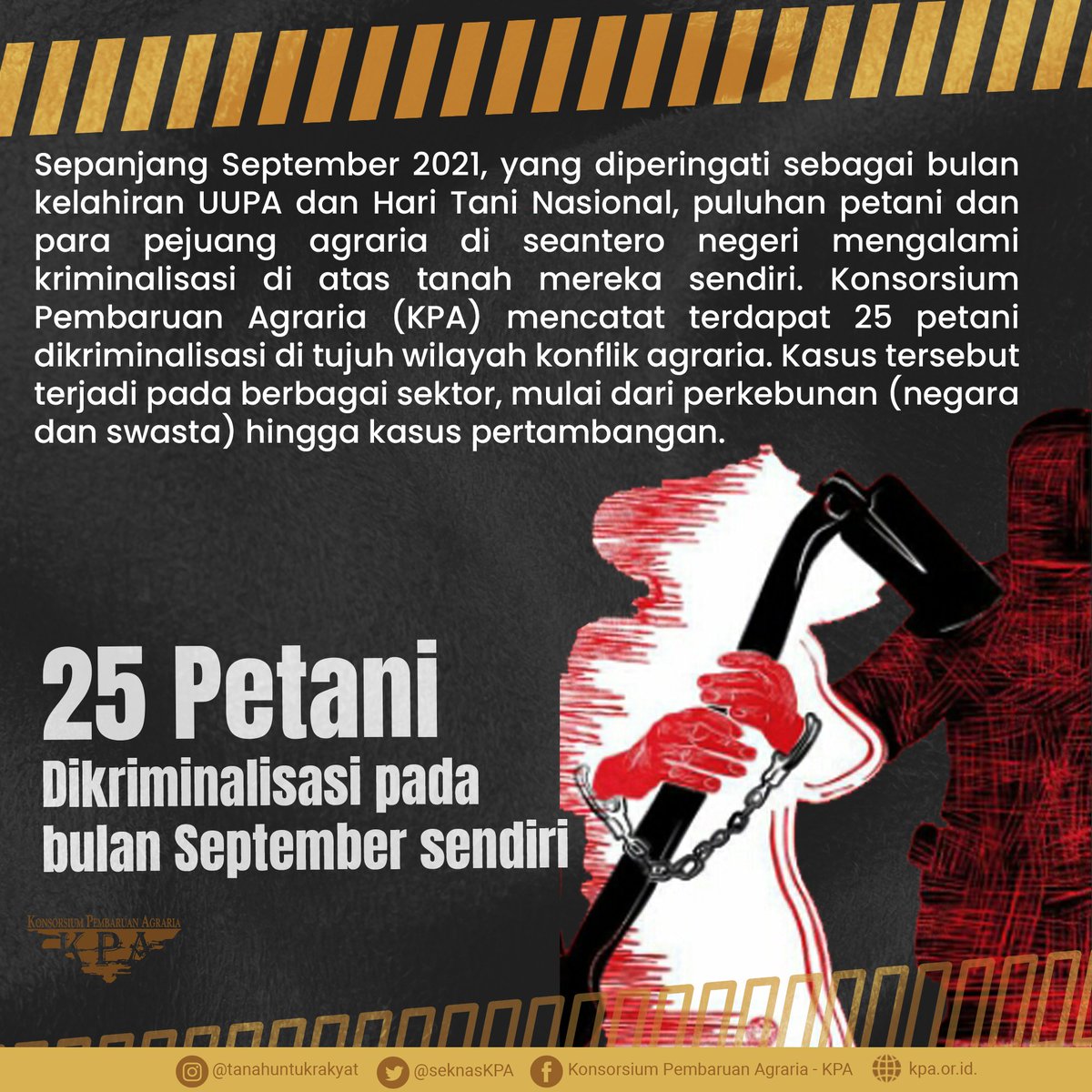 SeknasKPA's tweet photo. Lebih dari enam dekade berjalan, cita-cita Undang-Undang Pokok Agraria 1960 (UUPA 1960) urung terlaksana dan semakin jauh dari harapan. Sebab hak atas tanah dan sumber-sumber agraria bagi rakyat masih sebatas jargon dan janji-janji semu pemerintah. https://t.co/6fr9ya7IfC