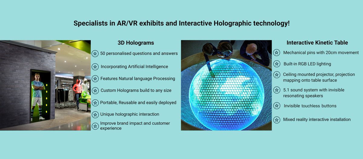 ltd_interactive's tweet photo. Showcasing some of our immersive products!
Which one do you think you'd be drawn to interact with?

Love to hear your thoughts!

#holograms #augmentedreality #vr #virtualreality #rfid #exhibits #exhibitions #imersive #interactive #mixedreality https://t.co/Im0OAYpg1s