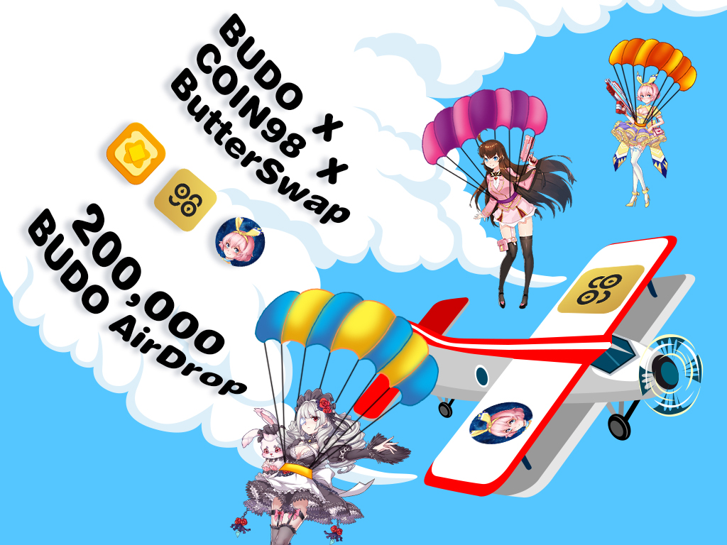 🎉🥳🥰 $BUDO airdrop with ButterSwap and Coin98.
1️⃣Follow 
<a href="/BUDO2Game/">BUDO II</a> &amp; 
<a href="/coin98_wallet/">Coin98 Super Wallet</a> &amp; 
@butterswap
2️⃣Join t.me/budo2 &amp;
t.me/coin98wallet &amp;
t.me/butterswap0
3️⃣Retweet
4️⃣Comment QR Screenshot Coin98  address
🍀 100 lucky ppl will get 2000 BUDO