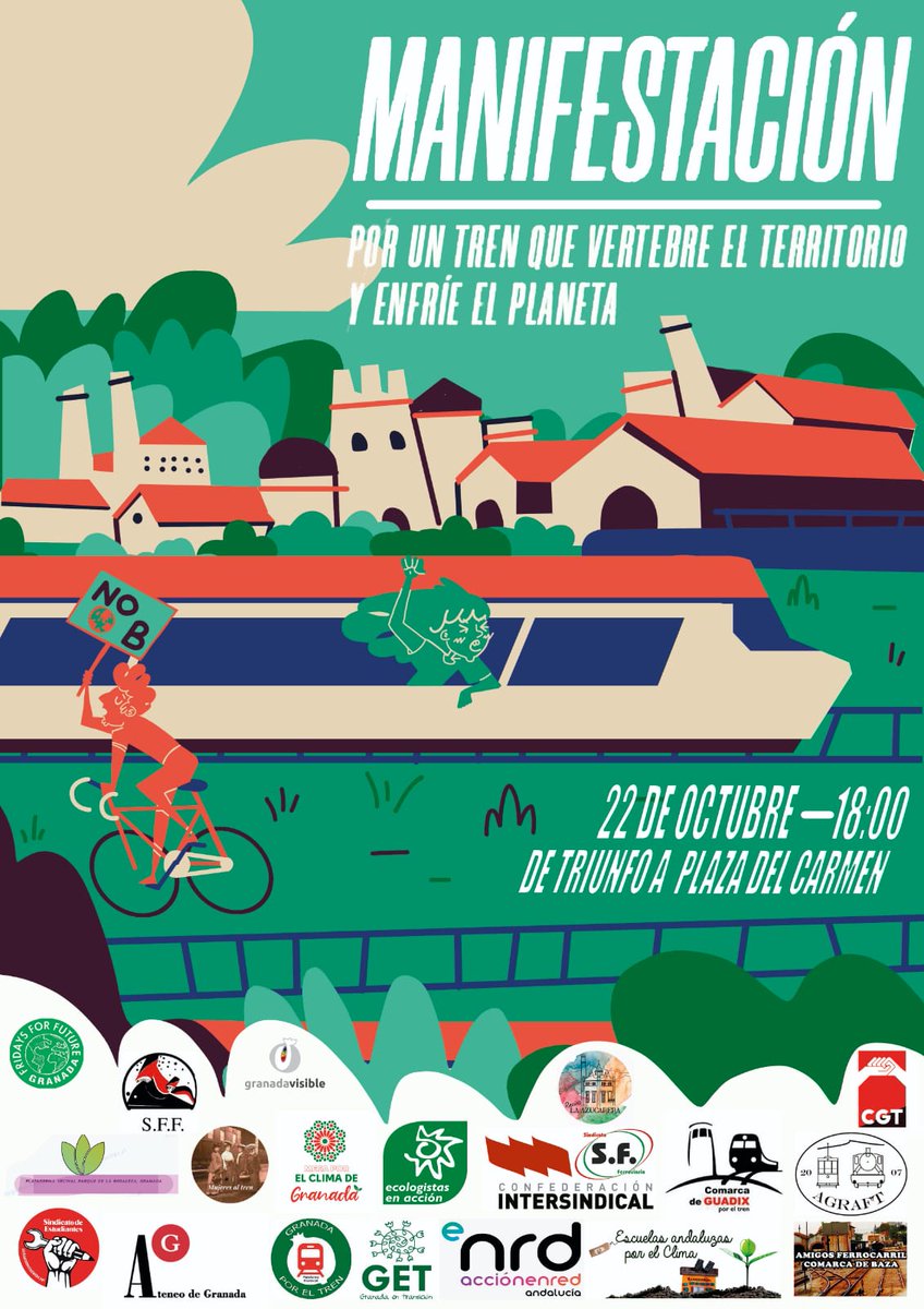#Granada no se queda indiferente por nuestra falta de conexiones ferroviarias 
🙌Mujeres al Tren se suma a la movilización del 22 de octubre a las 18h desde Triunfo hasta Plaza del Carmen
🖐️Seguimos aisladas por ferrocarril, el medio de comunicación más sostenible y vertebrador