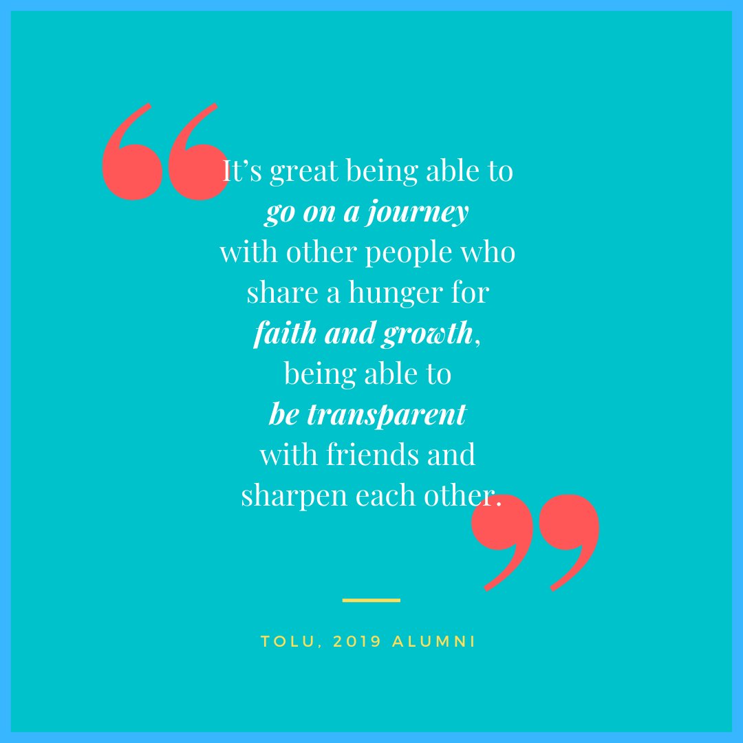 MessageAcademy's tweet image. "It’s great being able to go on a journey with other people who share a hunger for faith and growth, being able to be trans-parent with friends and sharpen each other." -Tolu, 2019 #alumni