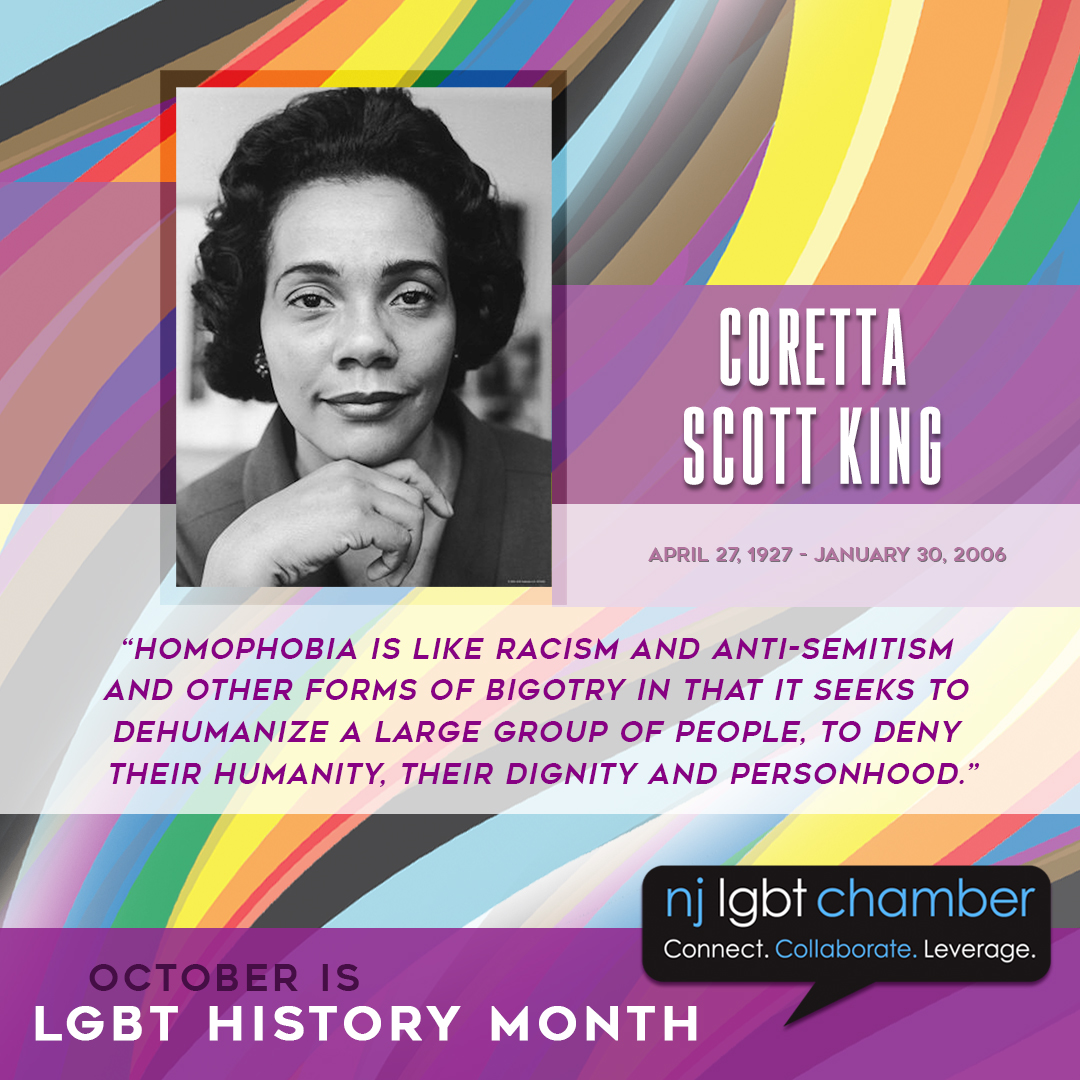 NJPrideChamber's tweet photo. 🏳️🌈 April 1, 1998: Coretta Scott King, widow of civil rights leader Martin Luther King, Jr., calls on the civil rights community to join the struggle against homophobia.
#LGBTQIA #NJLGBT #NJLGBTCC #NJLGBTChamber #lgbtnj #LGBTHistory #LGBTHistoryMonth #lgbtrights #lgbtpride #lgbt https://t.co/oUlqohjIx6