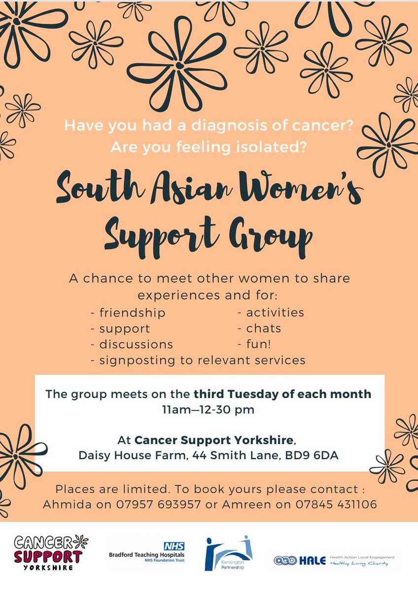 PennineBSU's tweet photo. Working with @CSYORKS @HALEProject and @KensPartnership we would like you to promote a cancer support group for #SouthAsian women. @mummillion1 please could you share this information? When women talk and share amongst themselves, they might save a life. @JulieRSH @tbreastunit https://t.co/FYTtWkNHyW