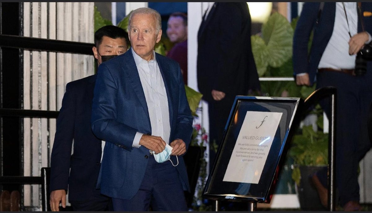 RedBloodedChick's tweet photo. Biden caught violating DC mask mandate at Georgetown restaurant https://t.co/T9IfaE2Xij