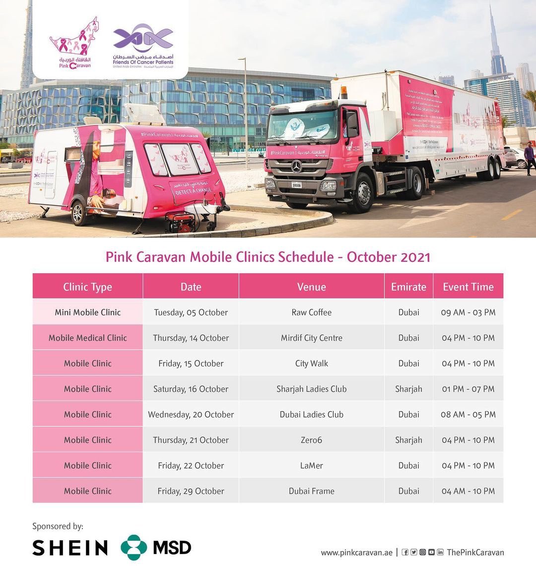 namawomen's tweet photo. Pink October is a reminder to not let the fight fade away!
Check The Pink Caravan Mobile Clinic Schedule during Pink October for free and send it to your friends to raise awareness about breast cancer and spread the word.
#NAMAWomen #BreastCancerAwareness https://t.co/3GsyK6Fbn4