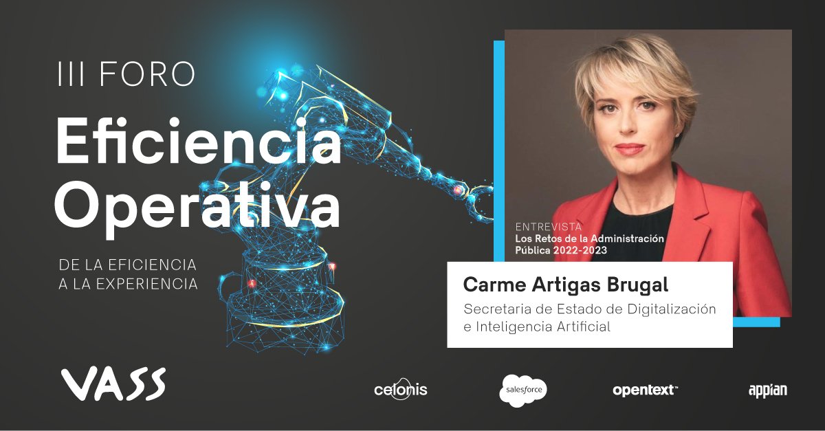 S.E. Digitalización e Inteligencia Artificial (@sediagob) on Twitter photo La SE <a href="/carmeartigas/">Carme Artigas</a> intervendrá mañana en el evento de clausura del Foro de Eficiencia Operativa organizado por @GrupoVASS
⏰ 12:00h
Inscríbete para seguirlo en directo aquí👉 bit.ly/3DHgrIO La SE <a href="/carmeartigas/">Carme Artigas</a> intervendrá mañana en el evento de clausura del Foro de Eficiencia Operativa organizado por @GrupoVASS
⏰ 12:00h
Inscríbete para seguirlo en directo aquí👉 bit.ly/3DHgrIO
