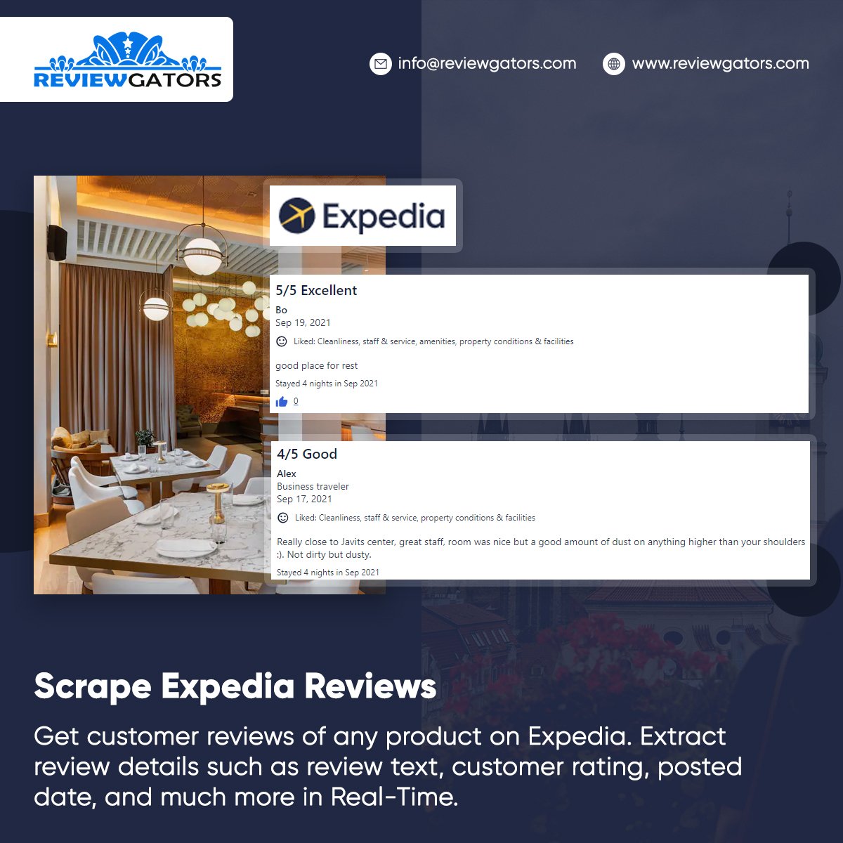 ReviewGators's tweet image. Get review details that are not available in Expedia Reviews API such as review text, customer rating, total review count, Product reviews &amp;amp; more data from Expedia.

reviewgators.com/scrape-expedia…

#expediascraper #expediaAPI #reviewscraper #webscraping #webscraper #usa #canada #uk #uae