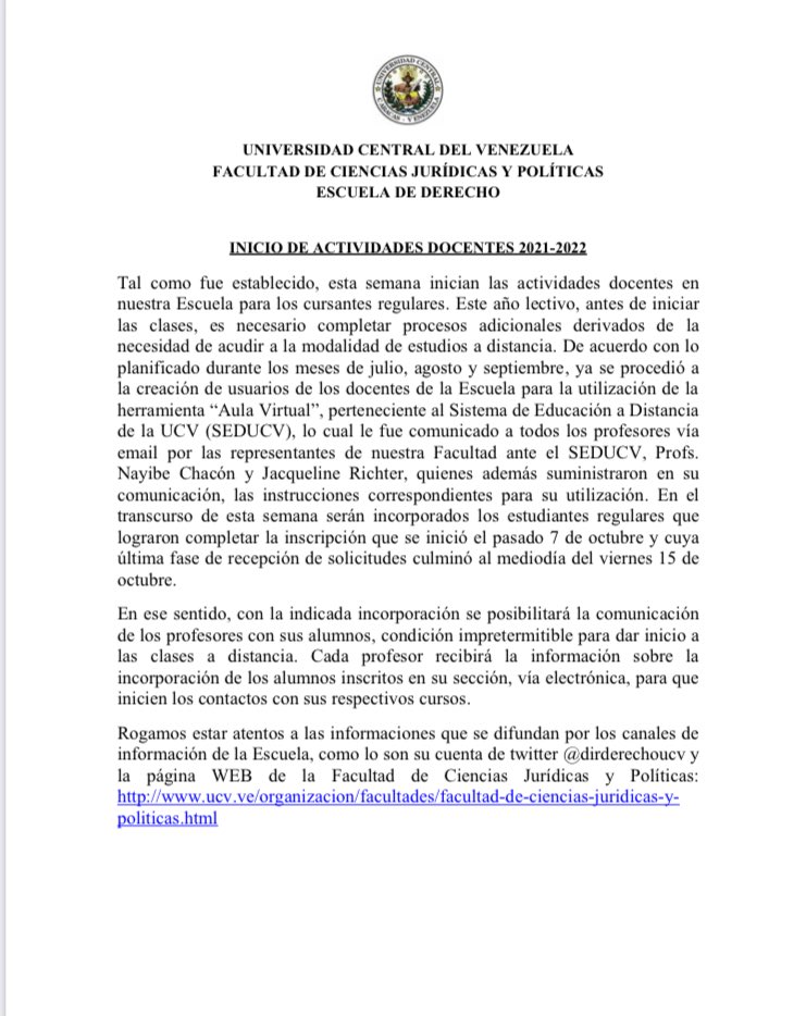 dirderechoucv's tweet image. Atención, profesores y estudiantes de la Escuela de Derecho: