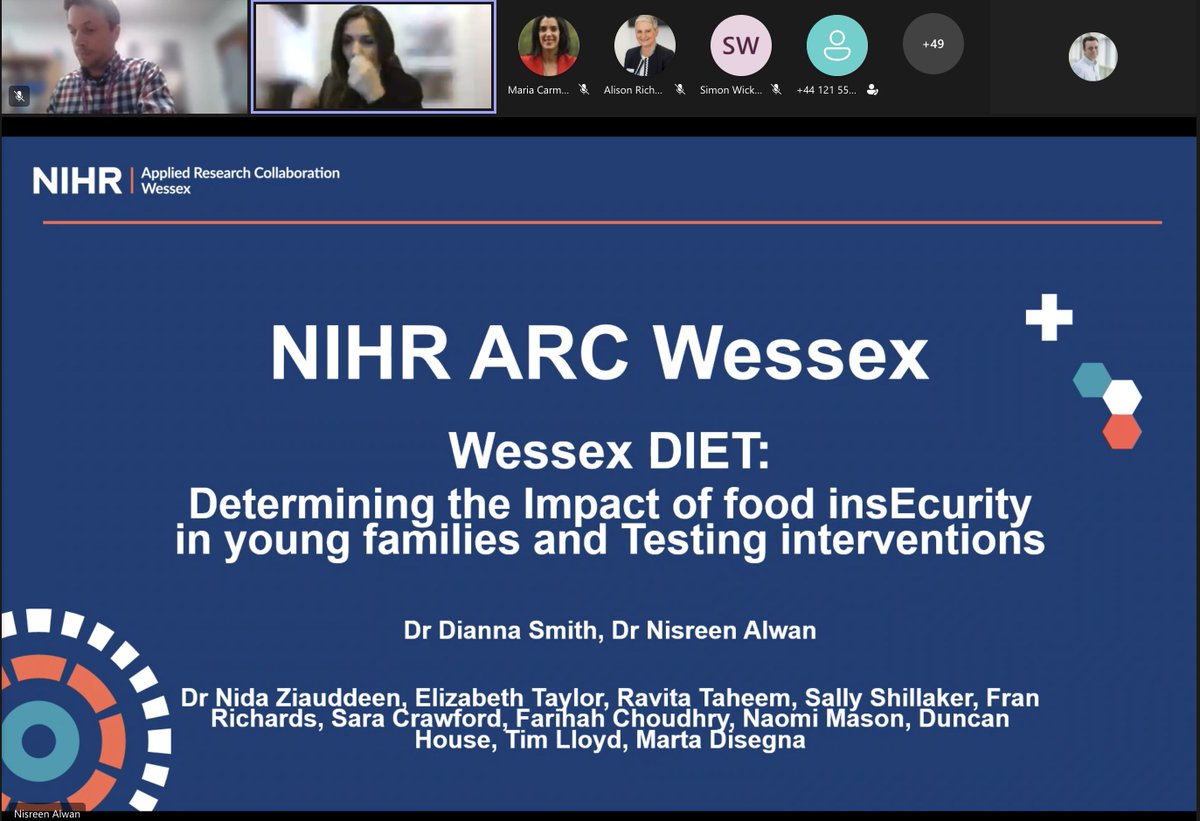 Now we get to hear from @Dr2NisreenAlwan about Wessex DIET project @geodianna @NIHRresearch #arcseminar - young families and food insecurity