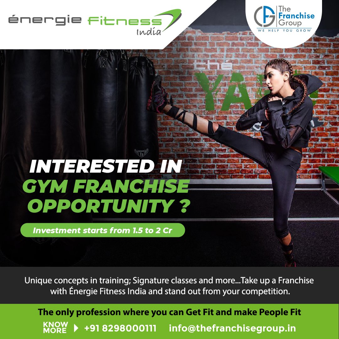1franchisegroup's tweet photo. Interested in Gym #Franchise Opportunity? 
Énergie Fitness -UK’s N0 1 Premium #gym is now in India
India’s only Hybrid gym giving you all facilities under one roof and more. . . .

Area Required : 5000 -7000 Sq.ft
Investment : 1.75 to 2 Cr
ROI  : 24 Months https://t.co/BeZTqDYe7x