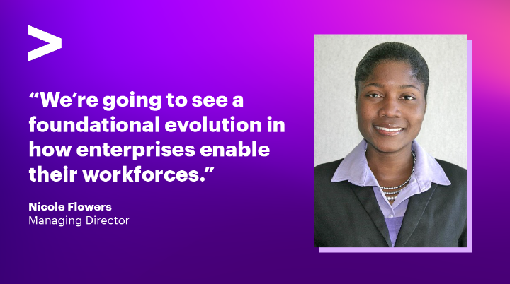 AlanWMiller6's tweet photo. How does the #FutureofWork look like? @Accenture_US's Nicole Flowers shares how we're helping companies activate their employees to work anywhere through technology. https://t.co/gJgQE5D0hb https://t.co/THVIe5W7wD