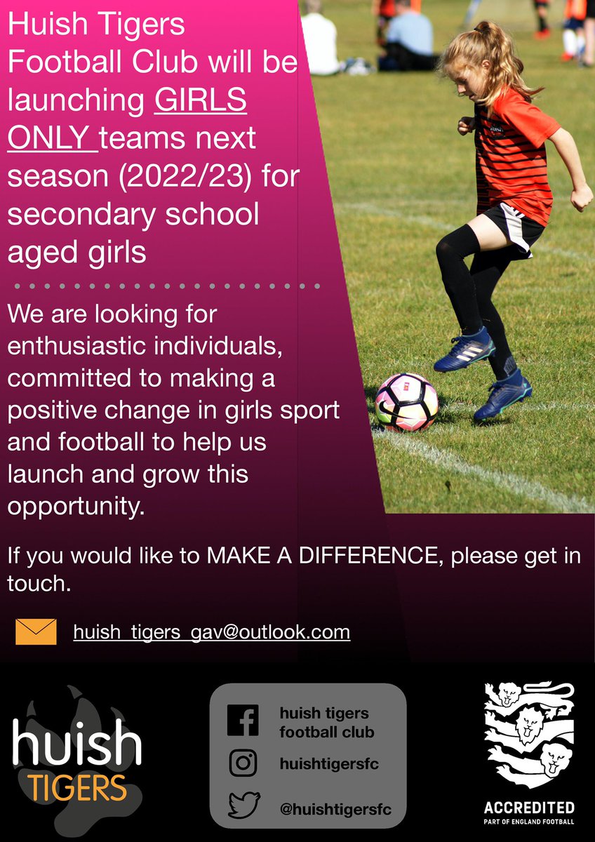 👧🏿👧🏼👧🏽👧🏻| HERE COME THE GIRLS

We are excited to announce our intention to create a brand new girls section to the club, starting in the summer 2️⃣0️⃣2️⃣2️⃣💥

If you are passionate about making a difference for girls &amp; have the energy to help, get in touch 📲

#TigersFamily🐯⚽️🧡🖤