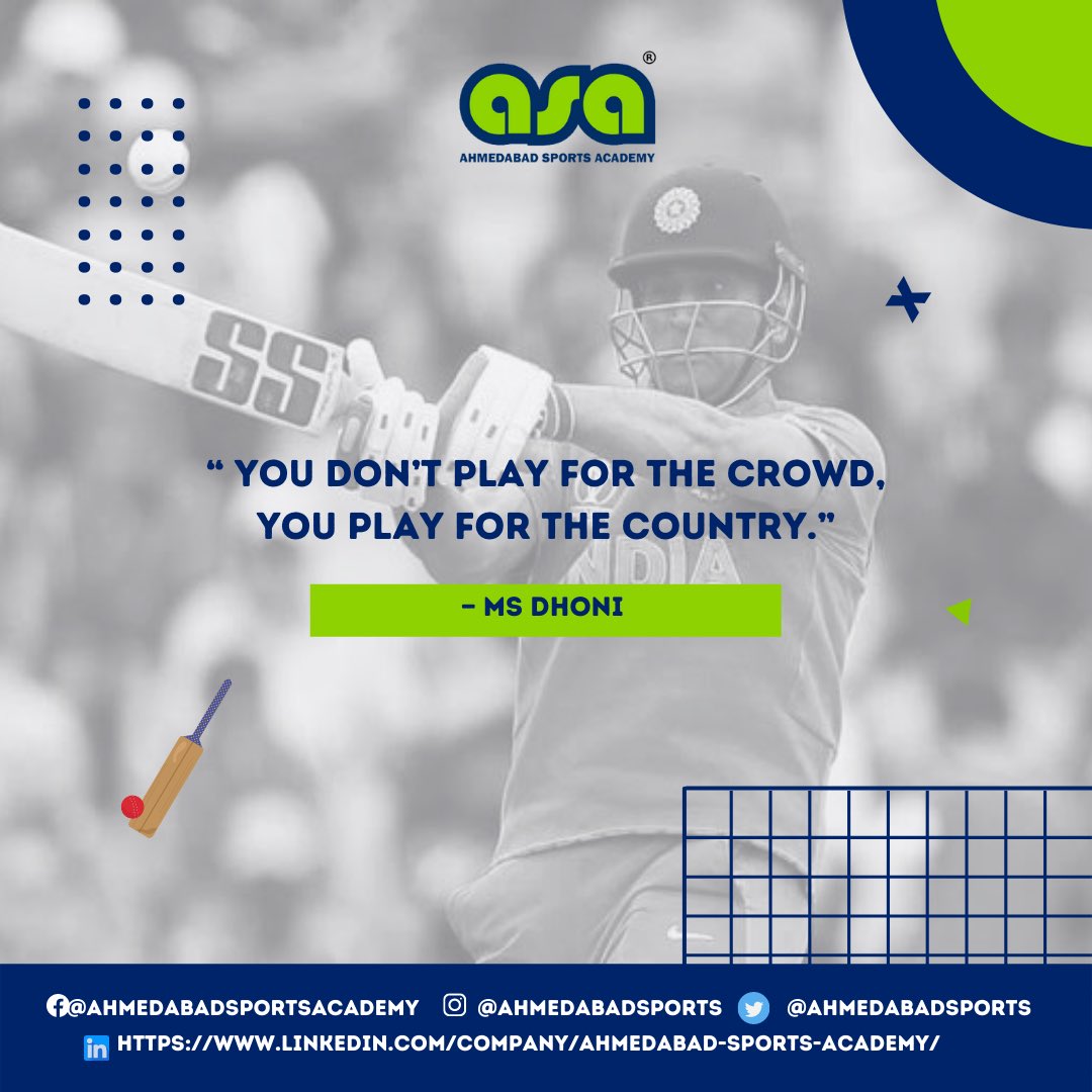 All hail ex-captain of India 🇮🇳
 
@mahi7781 giving us some #mondaymotivation 💪🏻

#asa #ahmedabadsportsacademy #ahmedabadsports #cricket #msdhoni #india #monday #mondayblues #motivation #sports #sportsadvice #mycountry #indiagram #cricketindia