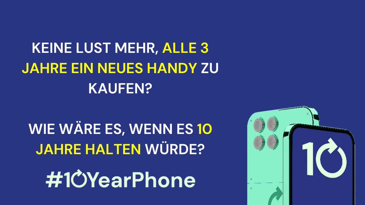 RTReparatur's tweet photo. Ein Smartphone, das 10 Jahre lang genutzt wird – eine Utopie? 🧐 Es könnte bald Wirklichkeit werden, wenn die politischen Möglichkeiten, vor denen wir gerade stehen, richtig genutzt werden. Und jede*r kann dabei mithelfen.✏️Wie? Das erfahrt ihr auf➡️https://t.co/Z00Alny4dT https://t.co/jzHrUHl5hA