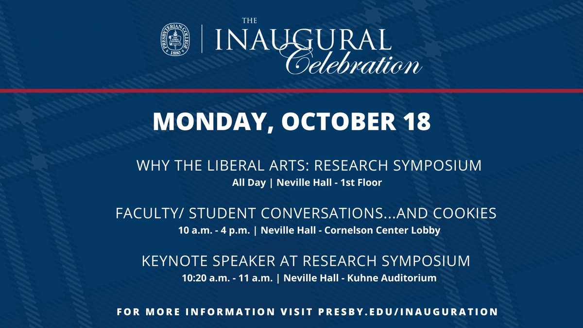 presbycollege's tweet photo. We are officially kicking off our #Inaugural Celebration 🎉 . Today's events are centered around celebrating the Liberal Arts. 💙  Learn more about our Inauguration Week » https://t.co/YOo7EDWwgZ
#PCInaugurationweek #PC19thPrez #PCAcademicExcellence #BeaBlueHose #OnOnPC https://t.co/kcEDSS2YJl