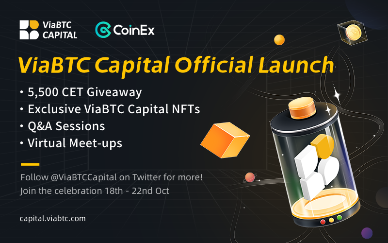 coinexcom's tweet photo. 🎉 Competition Time: Win 5,500 $CET!

CoinEx has teamed up with @ViabtcCapital to celebrate its official launch on 23rd Oct 🥳 

How to enter:
✅ Follow @ViabtcCapital
✅ Like and RT
✅ Tag a friend

#CoinEx #ViaBTCCapital https://t.co/cecgyUUIaR