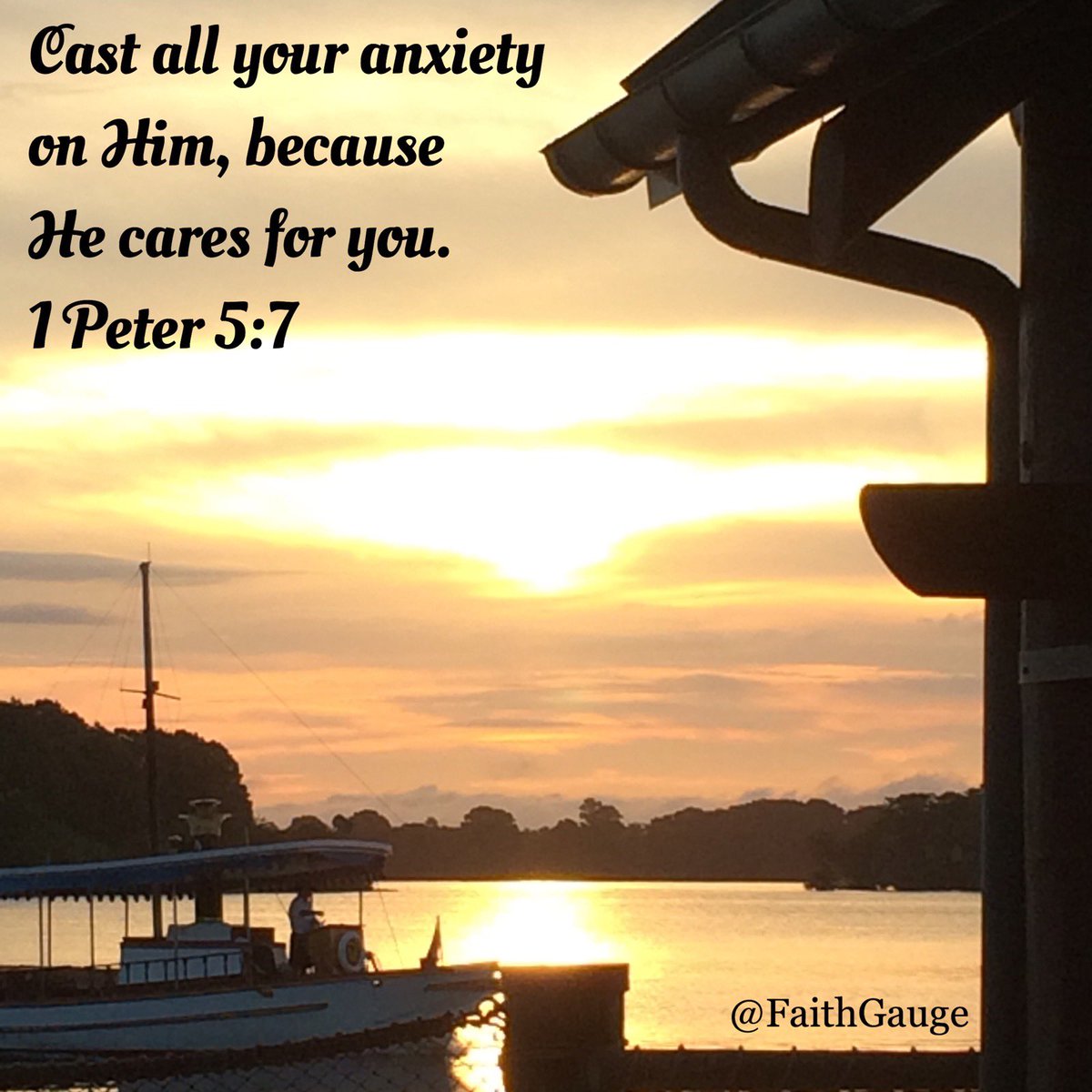 FaithGauge's tweet photo. I Peter 5:7 NIV. Feeling burdened by anxieties, worries, hurts, or disappointments? Turn them over to God and draw upon His amazing strength. He cares for you! He loves you! #faith #trust #God #love #peace #strength #Godlovesyou #truth #promise #Bibleverse #sunset https://t.co/kH68l8dmu9