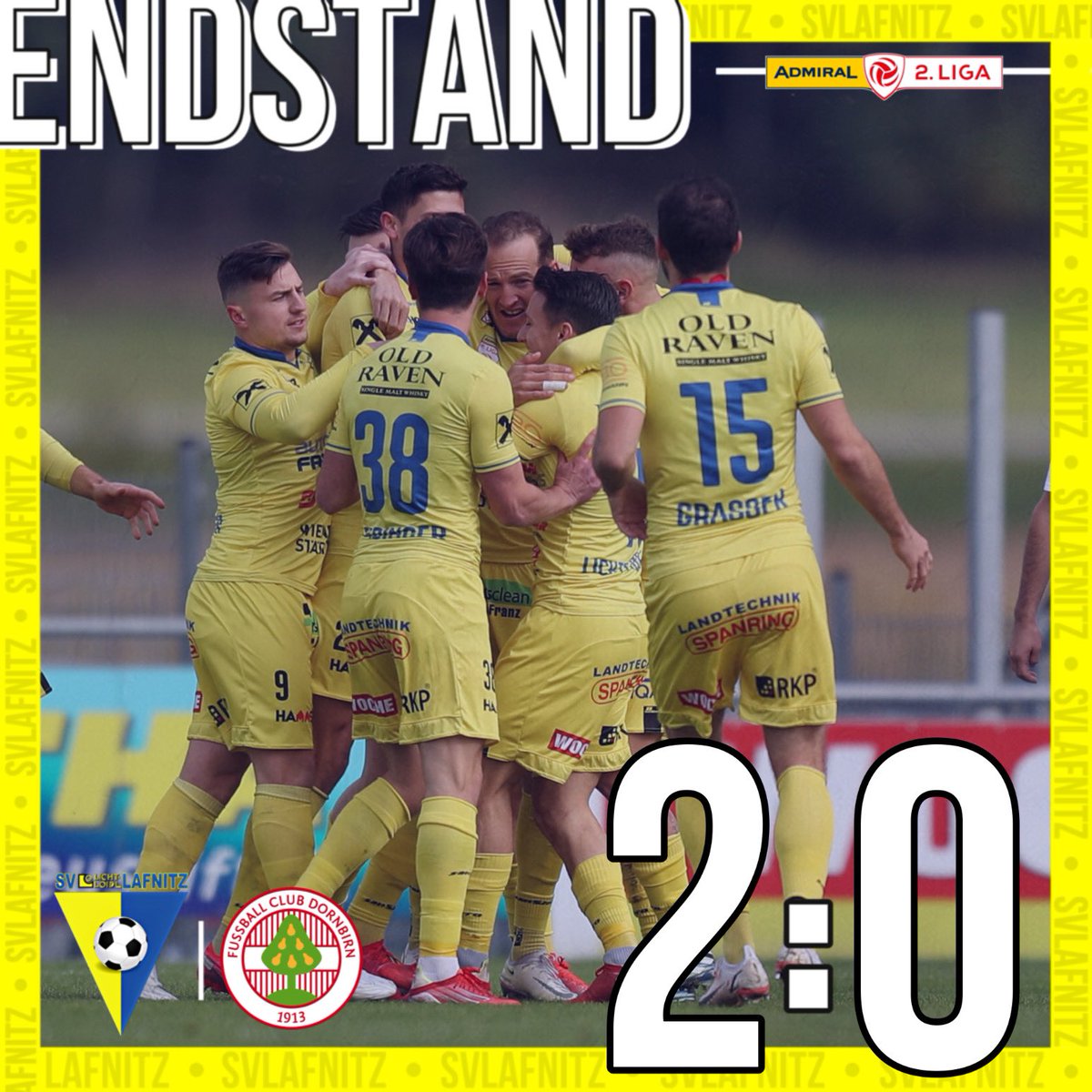 svlafnitz's tweet photo. Wir gewinnen souverรคn mit 2:0 gegen Dornbirn und die nรคchsten drei Punkte bleiben in Lafnitz!๐ฅ๐
Stefen Gรถlles trifft doppelt!โฝ๏ธโฝ๏ธ
_____________________________
#Endstand #SIEG #LigaZwa #SVLFCD #SVLafnitz #GEMMA https://t.co/x0nMdmM40x