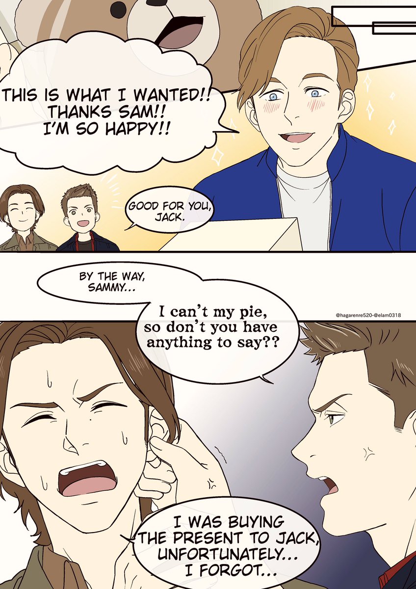 #SUPERNATURAL fanart

I want to know how was Jack getting the talking teddy🧸🧸

#SamWinchester #DeanWinchester #Jack #JaredPadalecki #JensenAckles #AlexanderCalvert 