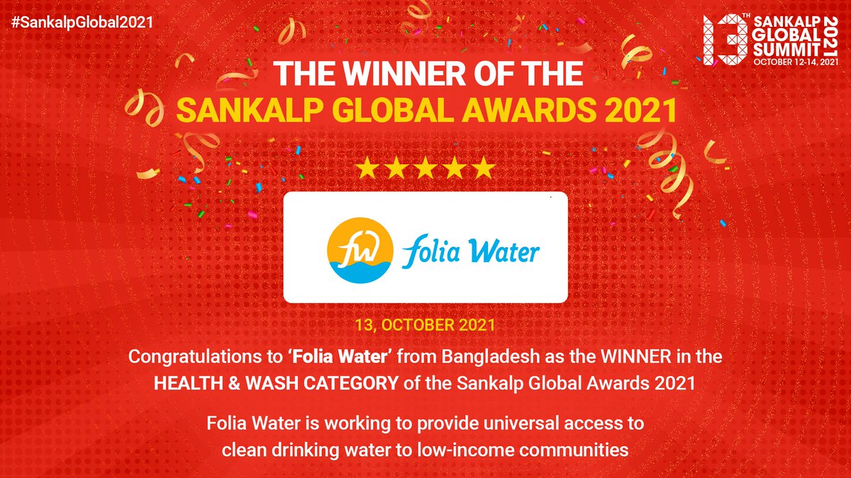 TRANSFORM (@transform_sdgs) on Twitter photo 🏆 Congratulations to <a href="/foliawater/">Folia Water</a> - winner of the <a href="/SankalpForum/">Sankalp Forum</a> Health & WASH Award! #SankalpGlobal2021 🏆 Congratulations to <a href="/foliawater/">Folia Water</a> - winner of the <a href="/SankalpForum/">Sankalp Forum</a> Health & WASH Award! #SankalpGlobal2021