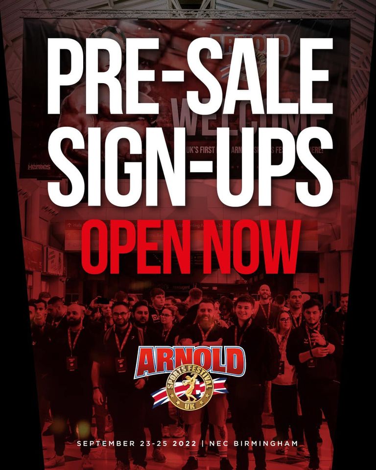 The most ANTICIPATED health + fitness event of 2022 is BACK! Presale signup for the Arnold Sports Festival UK 2022 is now LIVE! Hit the link to sign up now : eventbrite.co.uk/e/arnold-sport…