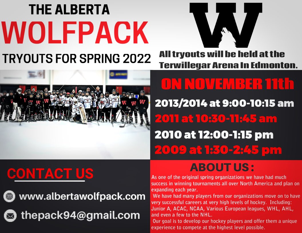Tryouts for spring November 11 - join the Pack !