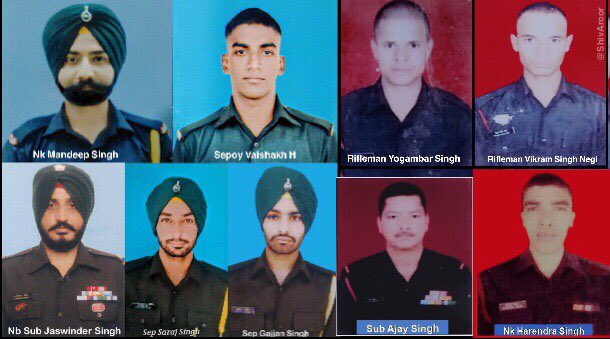 ShivAroor's tweet photo. This is a truly terrible cost. The 9 Army soldiers killed in action in the last 5 days at 2 separate counter-terror ops near the LoC in Rajouri &amp; Poonch. An unspeakable loss. Prayers with their families and units. 🙏🏽 https://t.co/dZKoy9Essy