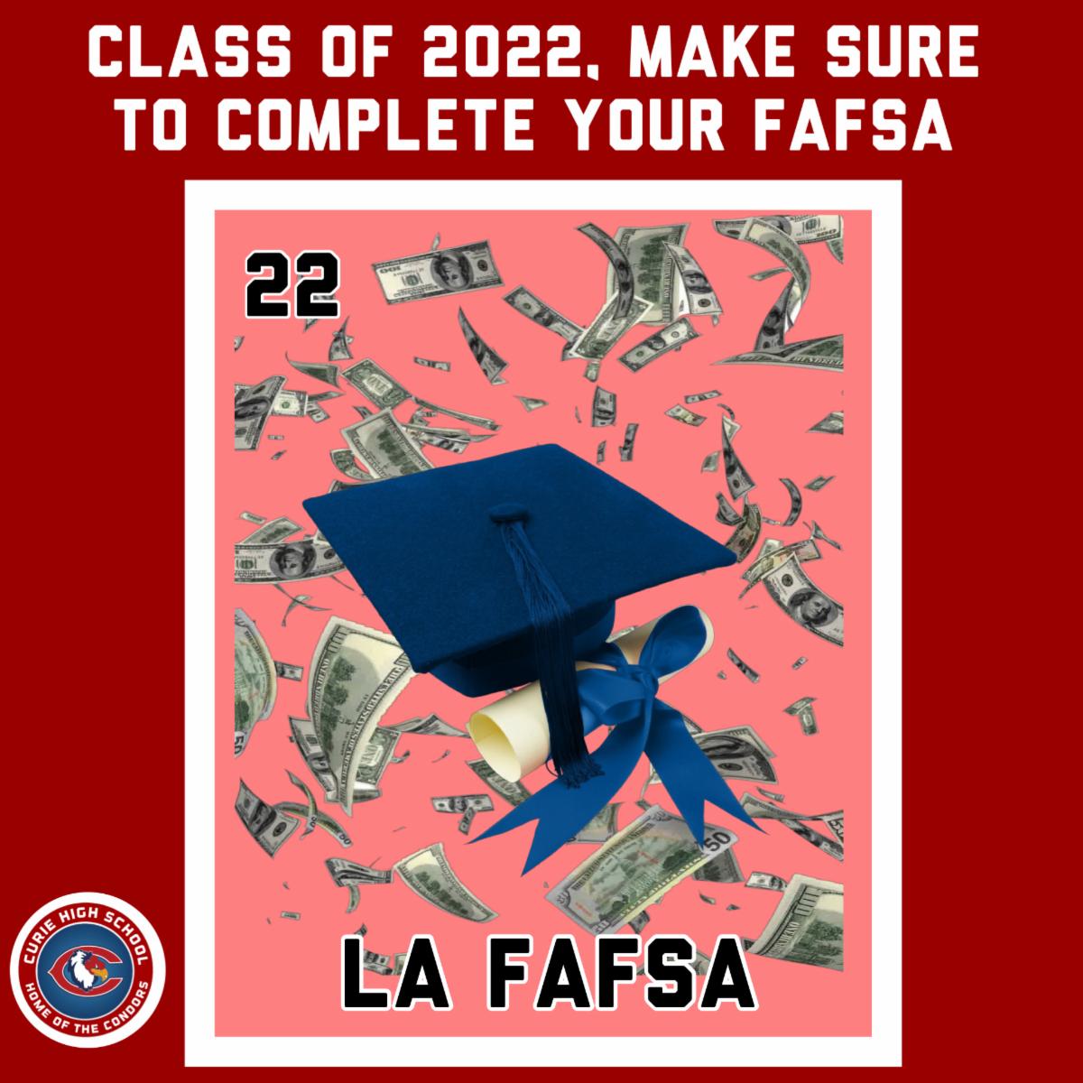 CurieHS's tweet photo. Class of 2022, need help completing your FAFSA? Make sure to reach out to Mr. Garcia or your counselor ASAP! 

#PostCurieSuccess https://t.co/EHD04siZOO