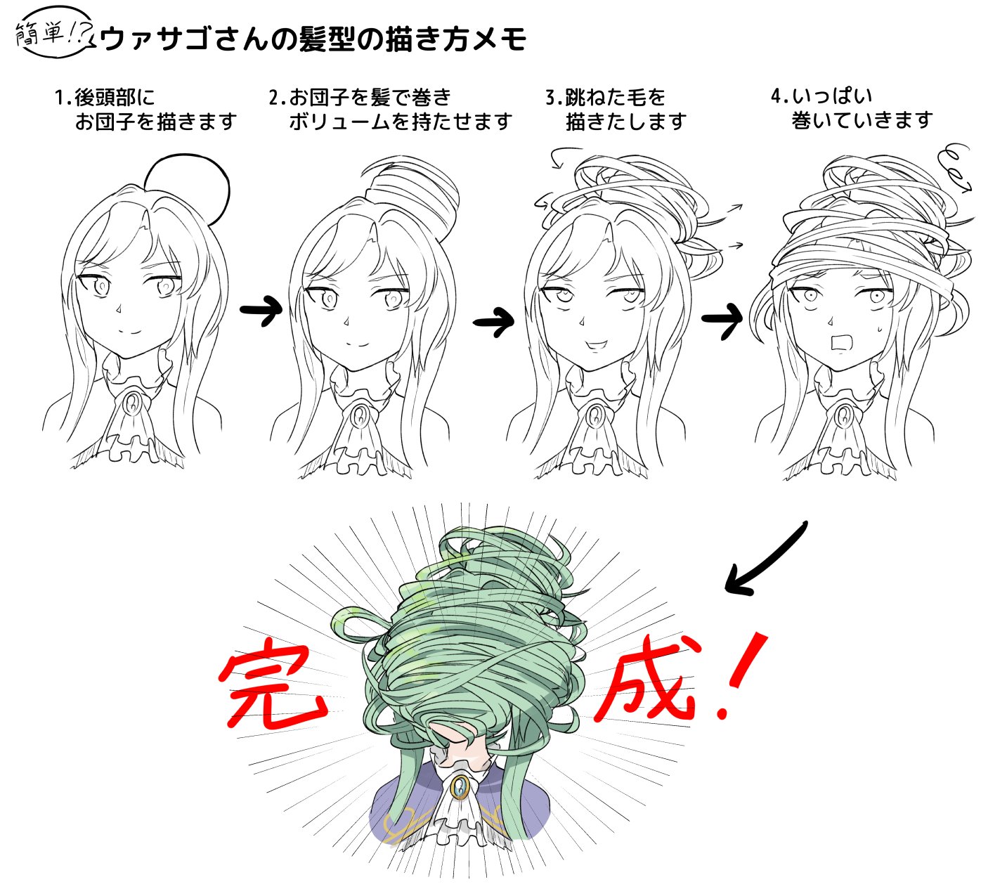 いなぎ على تويتر ウァサゴさんの後ろの髪を描くのが難しかったので 描き方講座を作ってみました いなぎ على تويتر ウァサゴさんの後ろの髪を描くのが難しかったので 描き方講座を作ってみました