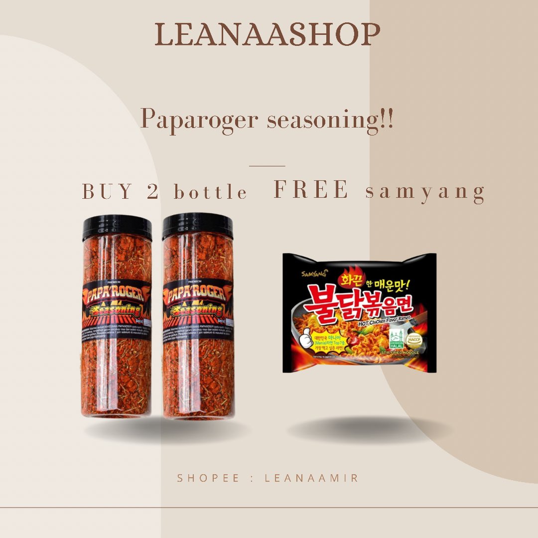 leanaamira's tweet photo. Stock kt yana ada 12 botol je ni. Untuk 6 orang terawal yang beli 2 botol akan dapat free samyang original 1 packet. 😋
Free postage on shopee📌
#chefpaparoger #A007
#paparogerbyrink
Ws : https://t.co/W5MydpzS2A
Shopee: https://t.co/0u32pXqVGY https://t.co/tSguJ13W5A