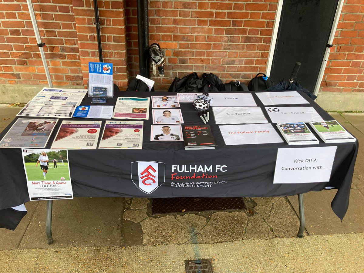SWLSTG's tweet photo. Weโre at the Fulham stadium today with @FulhamFCFound promoting our mental health services. #kickoffaconversation https://t.co/8C171YXfRS