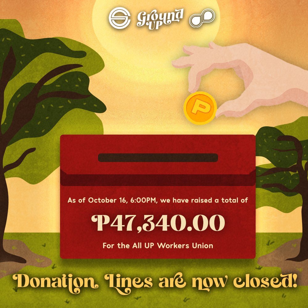 upecosocmonth's tweet photo. Thanks to your generosity, we have collected a total amount of P47,340.00 for the benefit of the All U.P. Workers Union.
Let us continue supporting them and striving for a united UP community.
Ground UP is, once again, for UP, by UP.
#RememberSeptember
#EM63
#GroundUP https://t.co/mhmyz8z3NY
