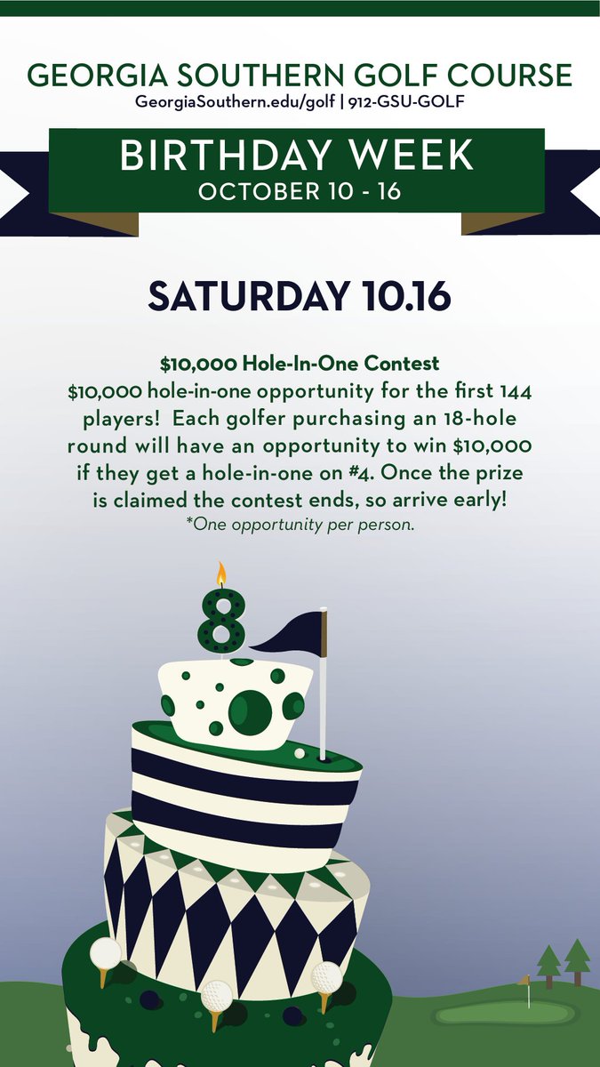 GSGolfCourse's tweet image. The weekend is here and our birthday week is almost over! Schedule your tee time now and play 18 holes to have the opportunity to win $10,000 by getting a hole-in-one! We can&apos;t wait to see you soon! Reserve your time now at gsgolfcourse.com!
