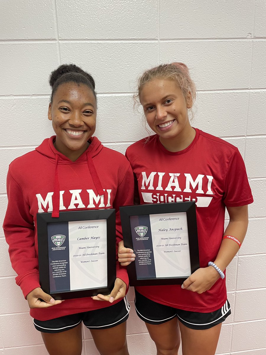 MiamiOH_Soccer's tweet photo. We were finally able to give Haley and Camber their MAC All-Freshman Team Awards this week‼️⚽️🦅 #RiseUpRedHawks #LoveAndHonor #ConsistentThreat https://t.co/YIJZIzrU9r