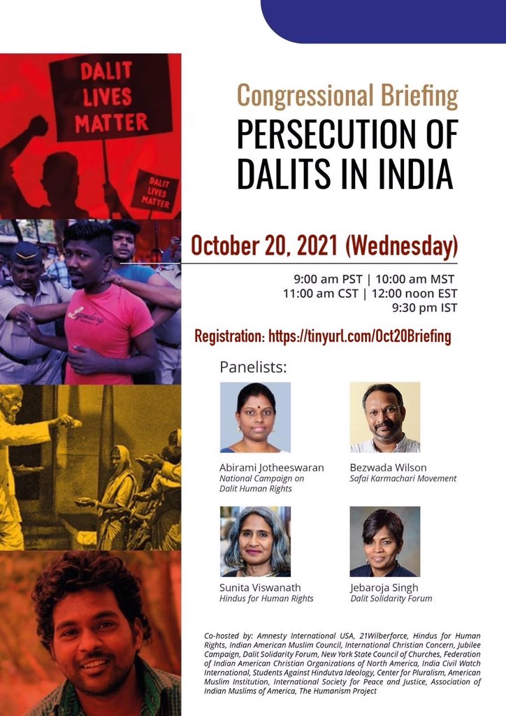 This coming Wednesday, join us for a Congressional Briefing on “Persecution of Dalits in India”

Register here: tinyurl.com/Oct20Briefing