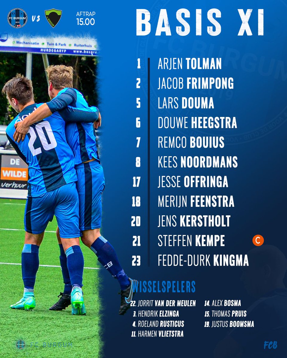 fcburgum's tweet photo. 📄 𝗟𝗜𝗡𝗘-𝗨𝗣!💙
Drie punten boys! Niks minder!💪
➡️ Hendrik, Roeland en Harmen zijn weer terug bij de wedstrijdselectie! 🔙
#FCBWIN https://t.co/dagNUNUbM9