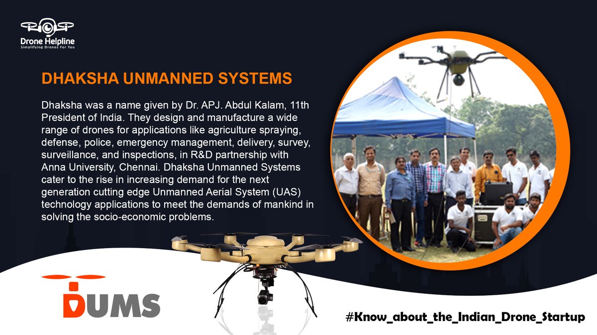 #Indian_Drone_Start_Ups_in_Focus !
In our endeavour to introduce you to some of the best startups that are functioning in Indian Drone Industry, this week we bring to you Dhaksha Unmanned Systems Private Limited
#aviation #droneindustry #drones #dronesforgood #droneservices