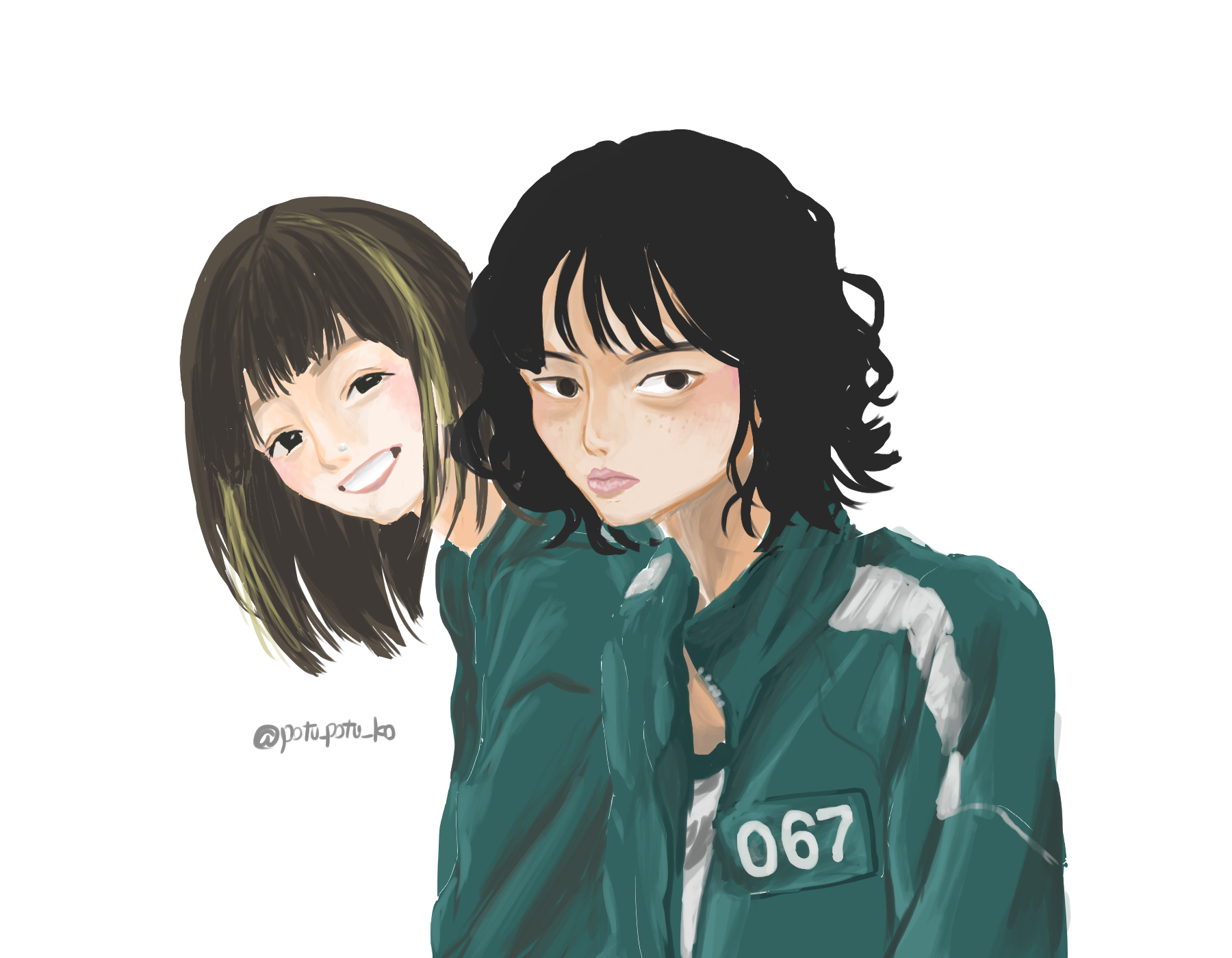 ぽつ子 ジヨンとセビョク好き イカゲーム Squidgame Squidgamefanart 오징어게임 Illustration T Co Ffkai1psio Twitter